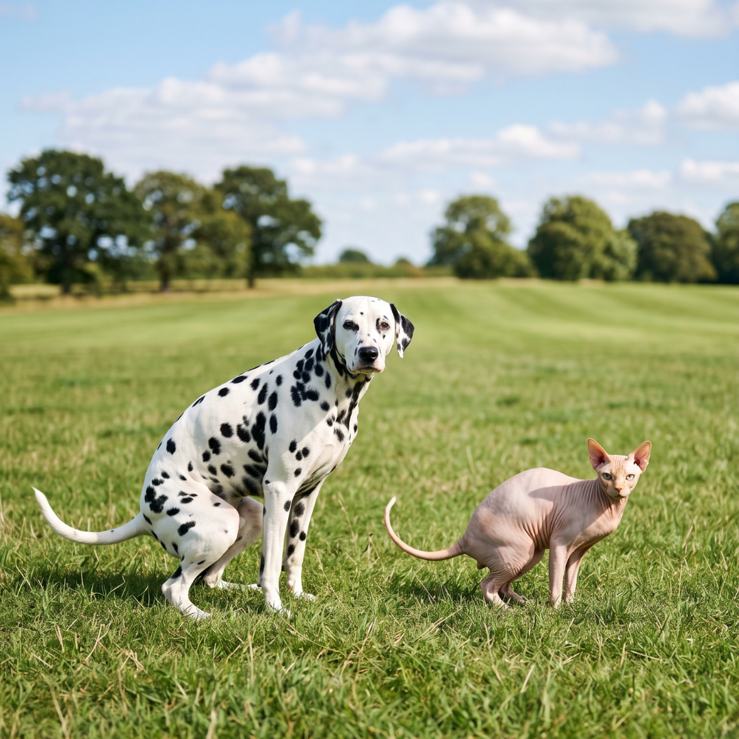 A happy dog and cat looking relieved